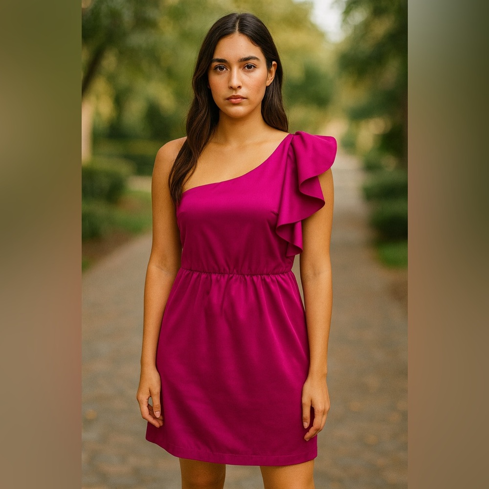 CACHE‎ Elegant One-Shoulder Magenta Dress